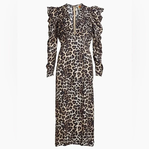 Farm Rio Leopard V-Neck Midi Women's Dress  Small - Picture 2 of 9